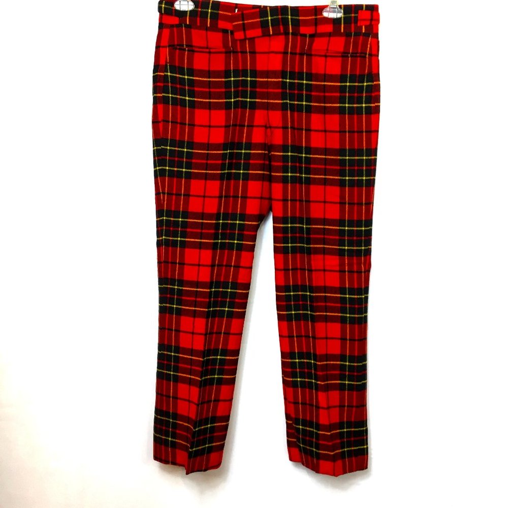 VTG 70's Tartan Trousers Wool Red Blk Yellow Plaid Pants Slacks 37" x 30"